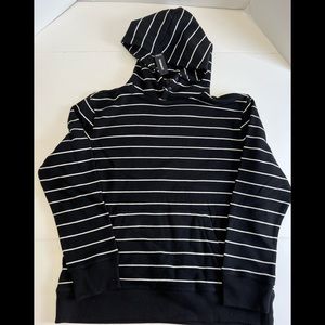Authentic EXPRESS Mens Striped Fleece Pullover Hoodie Black Fashion Sweatshirt L
